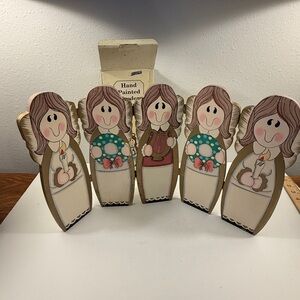 Vtg Holiday Angels Wooden Mini Screen Folding Panel 1995 Christmas 20"x12"